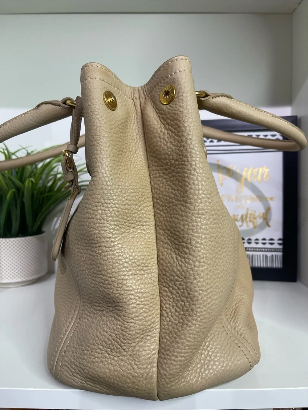 Prada Tan Pebbled Leather Hobo with Gold Hardware - Picture 3 of 6